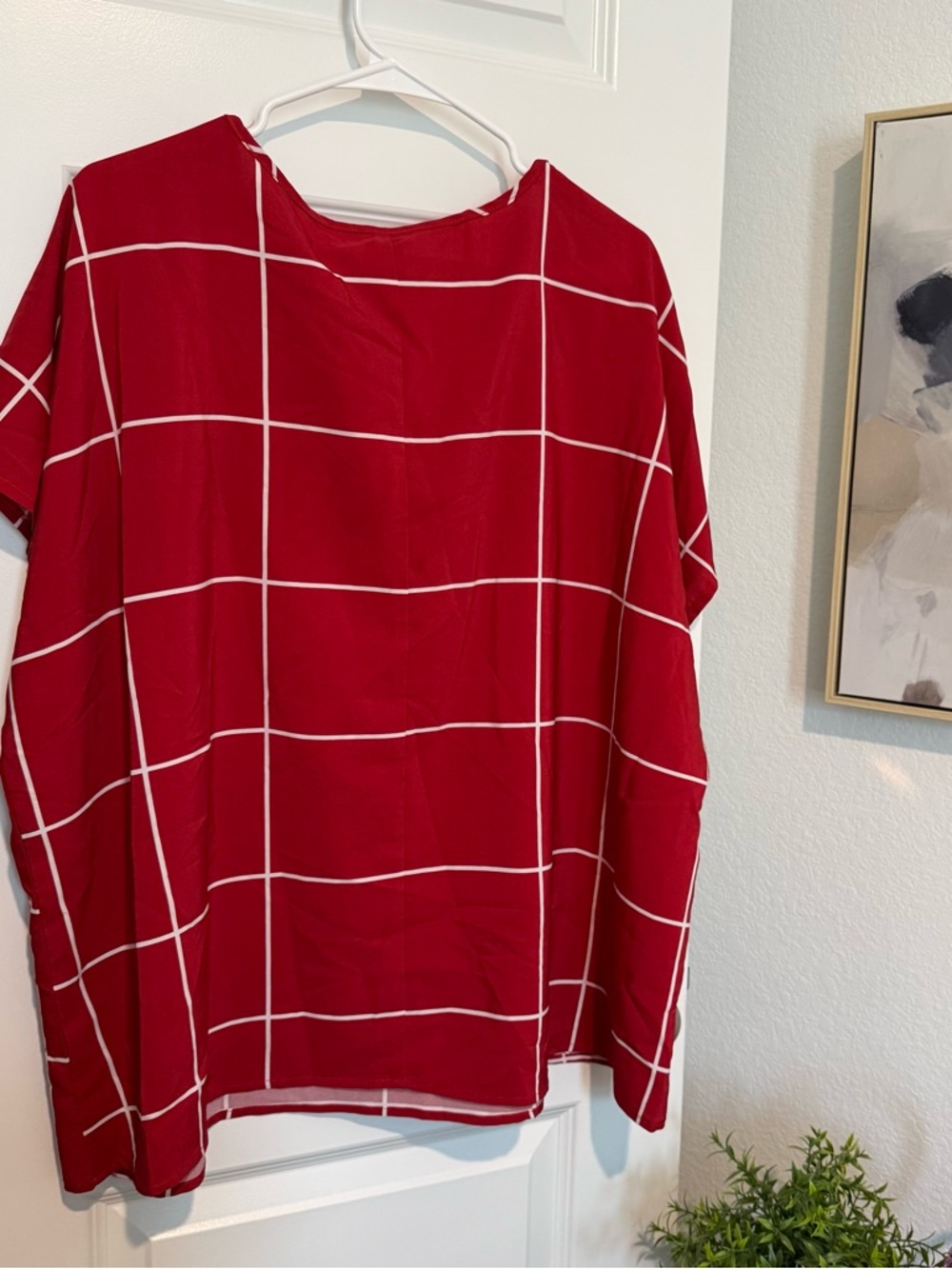SHEIN Curve Red Windowpane Split Neck Blouse Size 4X - Picture 4 of 4